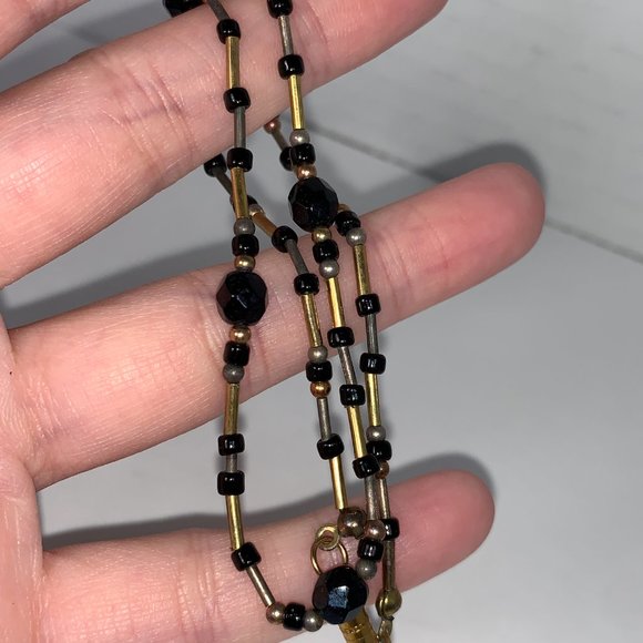 15" Black and Gold Handmade Beaded Necklace - Picture 6 of 6